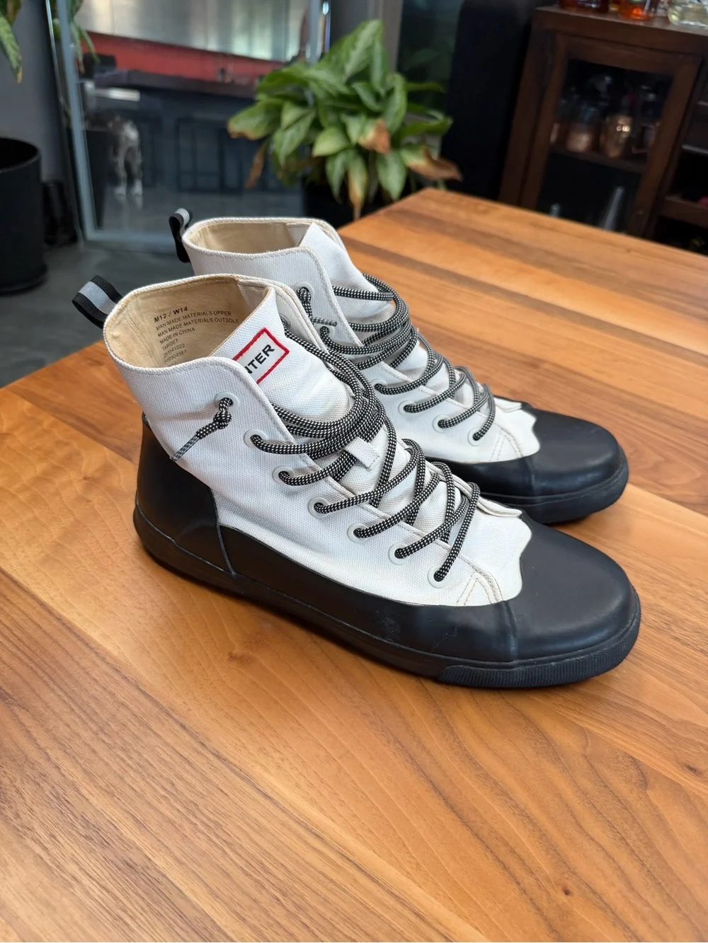 Hunter White and Black Men's High-Top Rain Boots